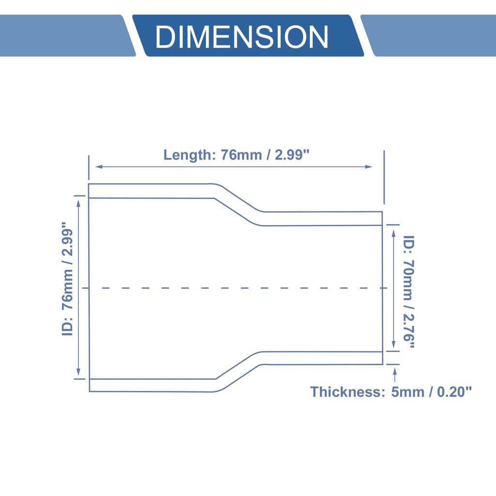 X AUTOHAUX 1 Set Inner Diameter 70-76mm/2.76"-2.99" Length 76mm/2.99" 0 Degree Straight Black Car