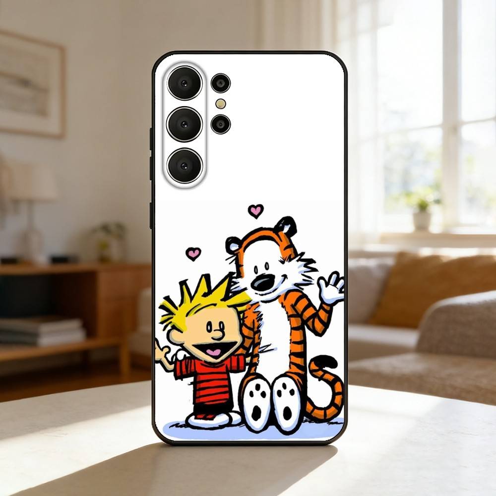 C-CalvinS And H-Hobbes Retro Phone Case For Samsung S26,S25,24,23,22,30,21,10,9,Ultra,Plus,Lite,FE Soft Black Case Samsung S21plus