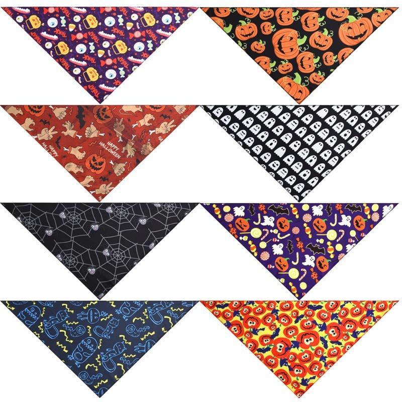 Halloween Pet Bandana Triangle Bib For Cats And Dogs Adjustable Collar Scarf Printed Neck Accessories Puppy Kitten Costume Decor