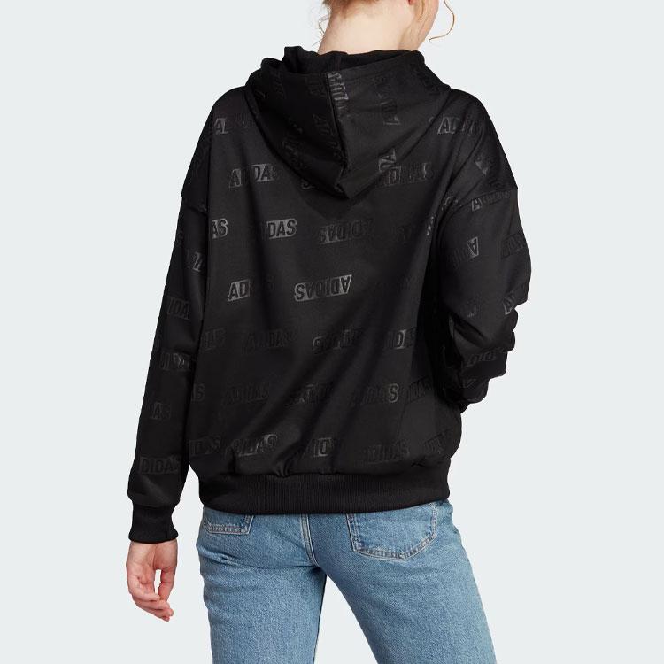 Adidas Embossed Monogram Fleece Hoodie Women Hoodies Black IM2586
