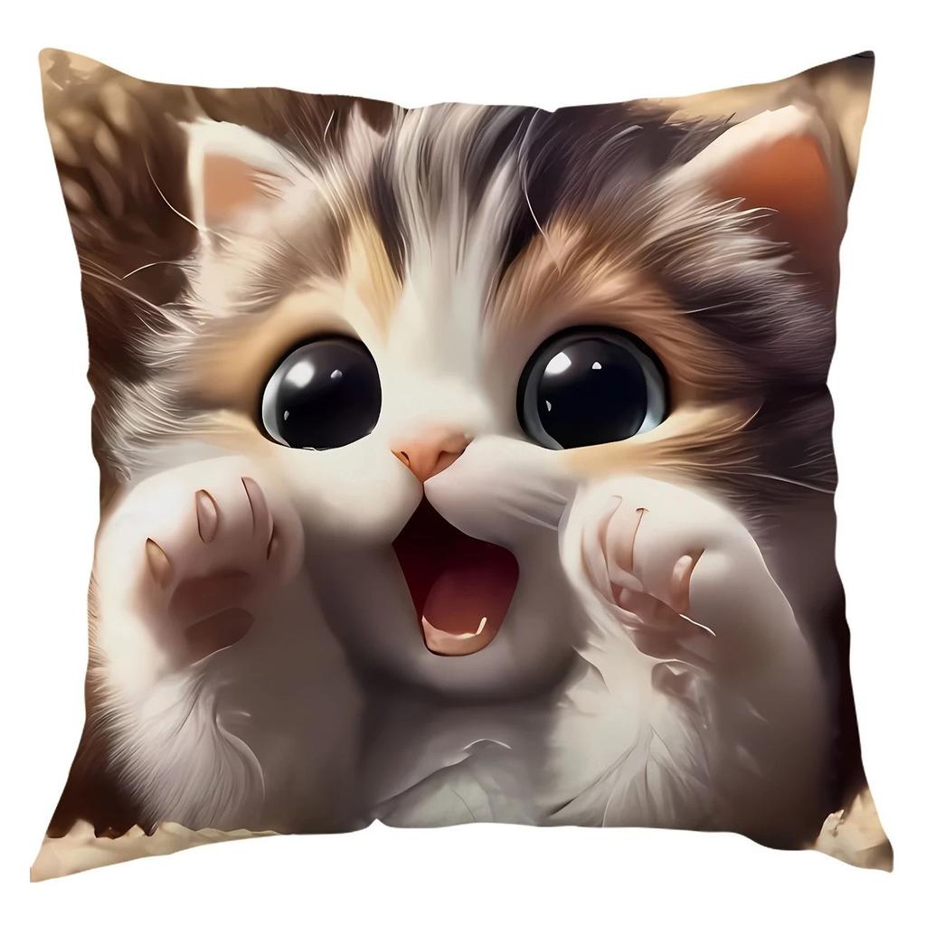 1pc Three Cute Cats Zipper Closure Short Plush Material Pillowcase, Suitable for Car, Farmhouse, Bedroom, Living Room Sofa Pillow Cover