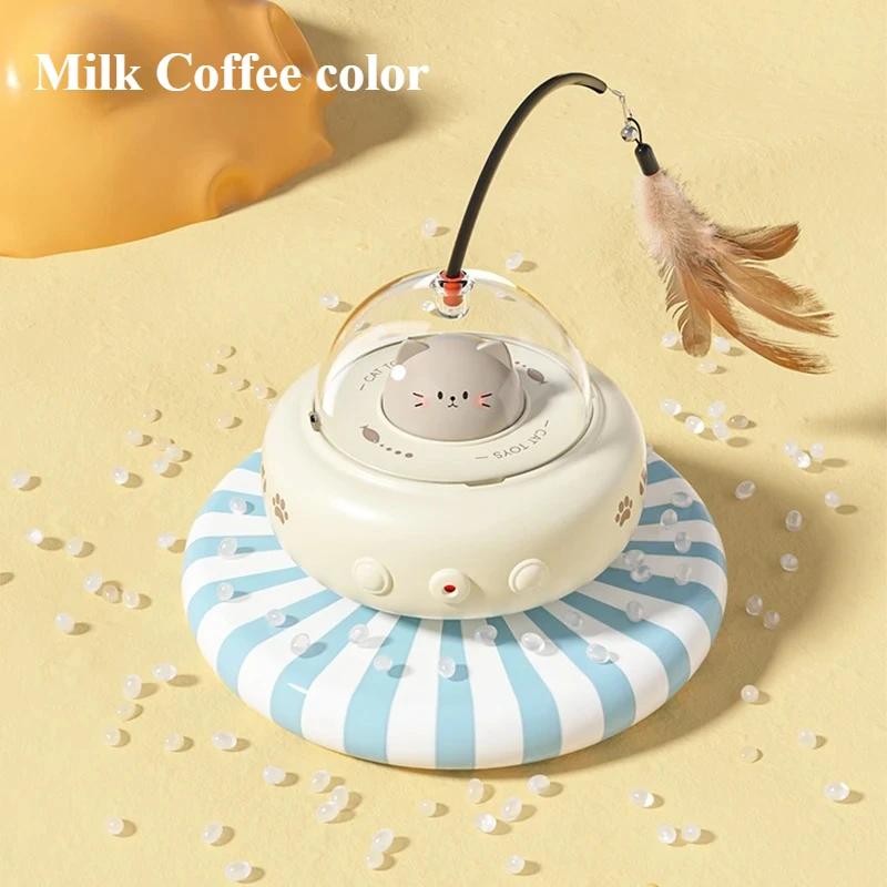 Intelligent Smart Electric UFO-Style Cat Teaser Stick Bell-Equipped Training Interactive Toy Replaceable Feather Cat Supplies