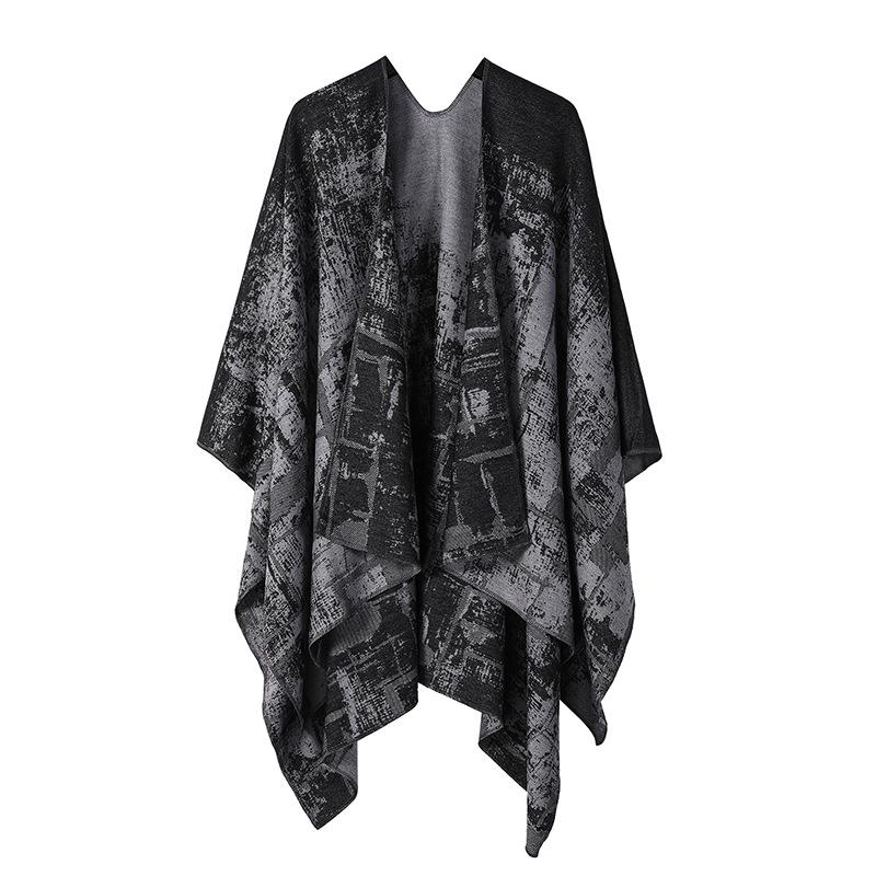 Women's European & American Double-Sided Solid Color Cape Shawl with Striped Edge