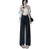 Petite Bow Print Wide-Leg Pants for Spring & Autumn - Korean Design, Drape Slimming Straight Leg (Sizes 145-150)