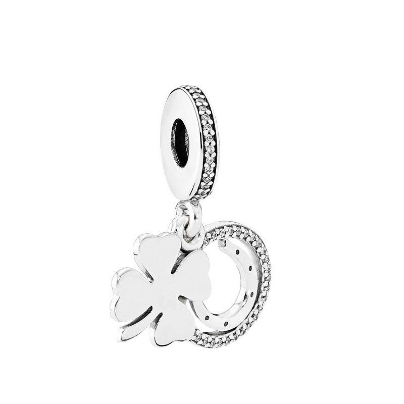 925 Sterling Silver Pink Friends Festive Love Clover Fashion Style Pendant DIY Jewelry