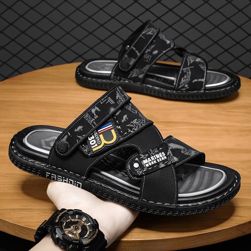 Double bottom high quality sandals men's summer wear dual-purpose high-end men's leather beach slippers