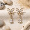 Drapey Face Contouring Earrings 1 Pair Butterfly Drop for Women Inlay Teardrop Zirconia Earrings Fashion Round Sparkly Rhinestone Dangle Jewelry