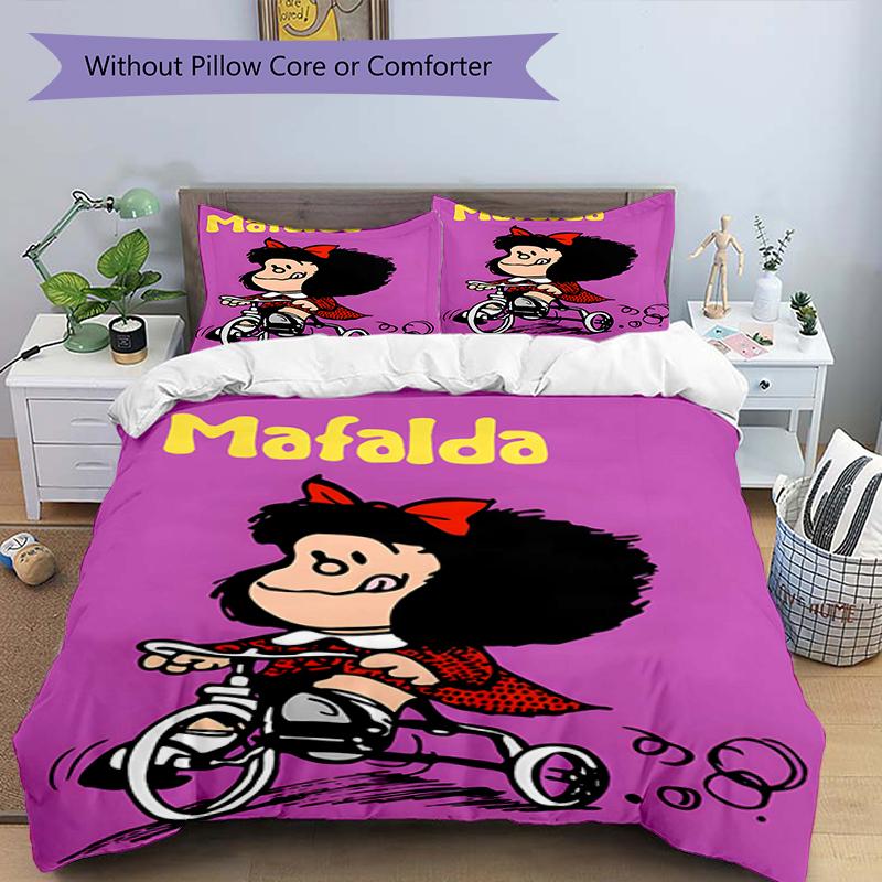 3pcs Mafalda1 Design Cover Set - HD Printed Bedding with 1 Cover and 2 Pillowcases - Perfect for Home and Dorm Decor