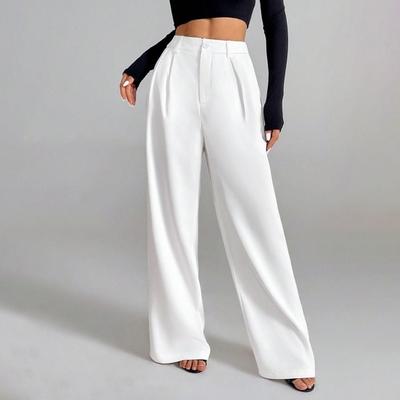 Women Pants Straight Wide-Leg High-Waisted Slimming Trousers Solid Color Loose Fit Dress Pants Workwear
