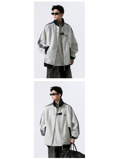 American Trendy Striped Baseball Jacket - Unisex Autumn/Winter Heavyweight Sportswear for Teens with Patchwork Design