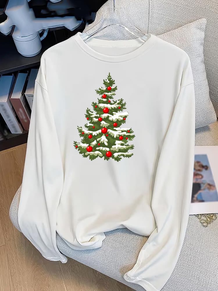 (Asian Size) plaid trend cute Print T Shirt Christmas new year Graphic Tee Women autumn winter Casual Fashion Top Clothing Long Sleeve T-shirts