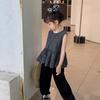 Girls' Korean Style Plaid Ruffle Sleeveless Top