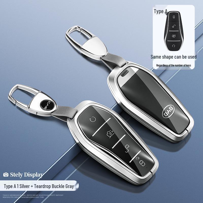 BYD Yuan Pro/Plus Car Key Cover - Genuine Leather Protective Shell with Metal Keychain