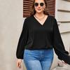 Large size women's simple intellectual style T-shirt spring and summer fashion versatile V-neck slim top