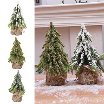 Desktop Decoration Handmade Miniature Snow Pine Tree Stable Burlap Mini Christmas Tree 20cm Green Living Room