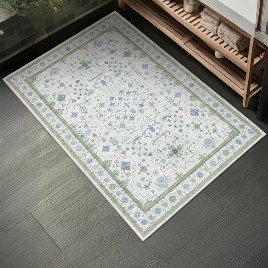 Retro Entrance Rug Ethnic Style Doormat Farmhouse Non-Slip Floor Mat Absorbent Living Room Rug for Entryway Kitchen Bathroom