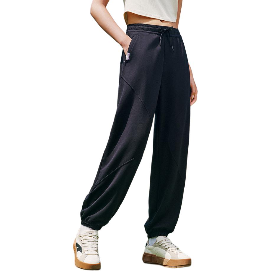 Anta Pantalons de Sport Longs Confortables Polyvalents Couleur Unie Amples pour Femmes Bas Noir 162528308S-3