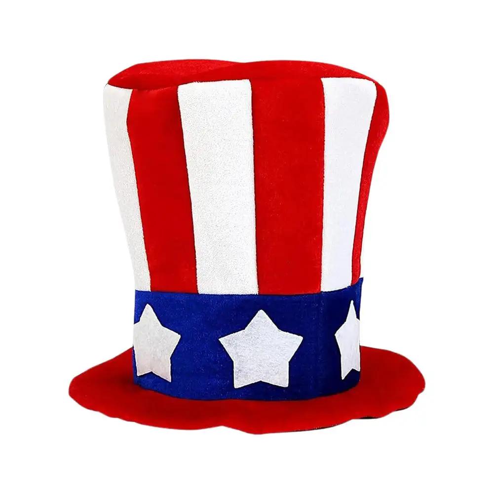 Party Velvet Hat Red White Blue Independence Day Flag Up Top Uncle Sam Dress Hat Hat O5D7