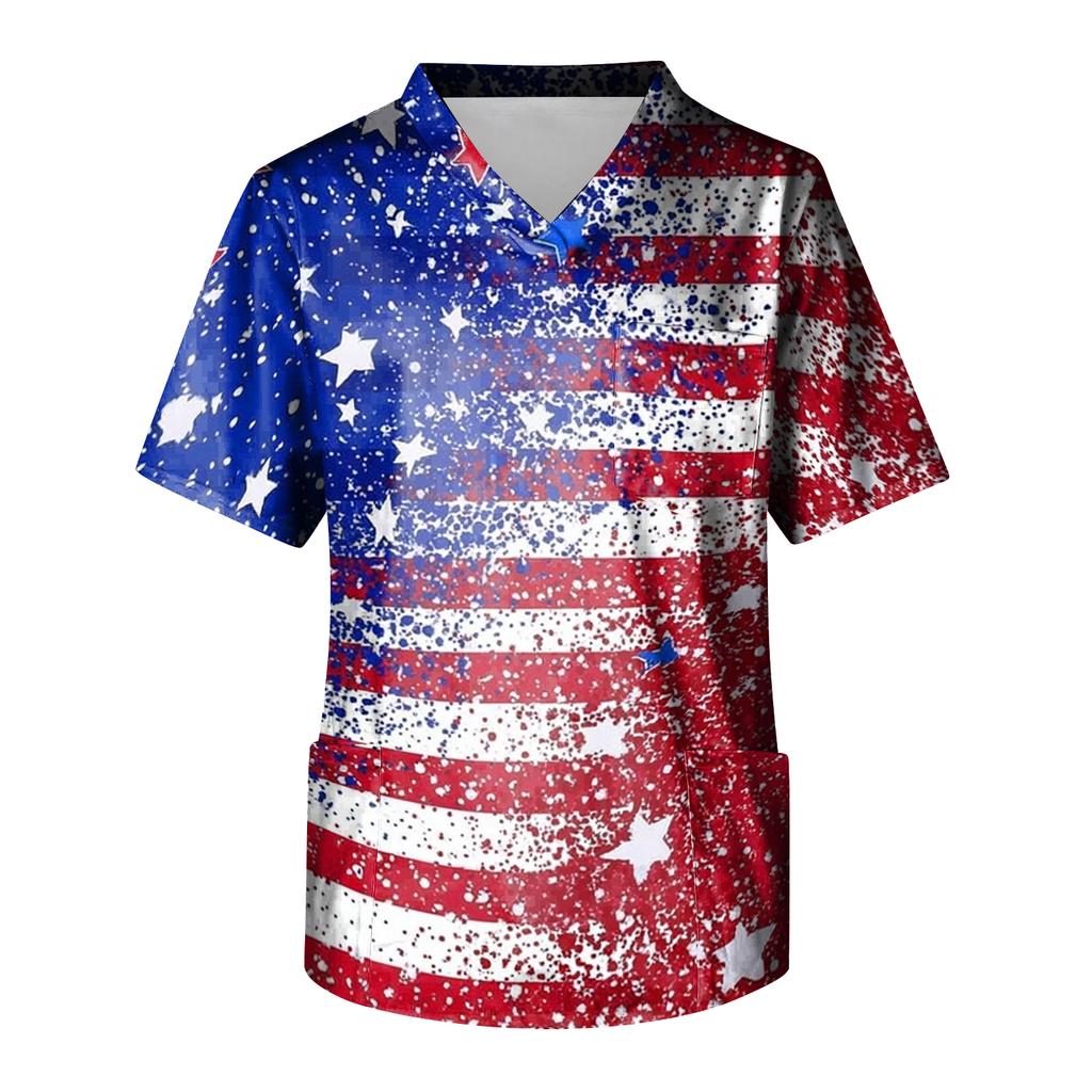 Men's Short Sleeve V-Neck  Print Chest Pocket Care Top