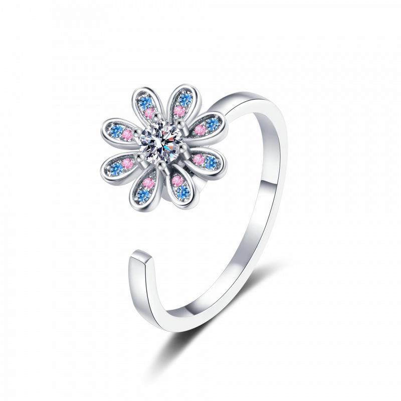 Douyin Rotating Daisy Flower Adjustable Ring - High-End Decompression Style Open Adjustable