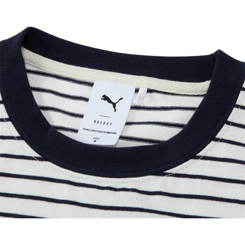 Puma Navy Pack Striped Design Vintage Casual Round Neck Short Sleeve T-Shirt Women Tops Navy-Blue 627732-59