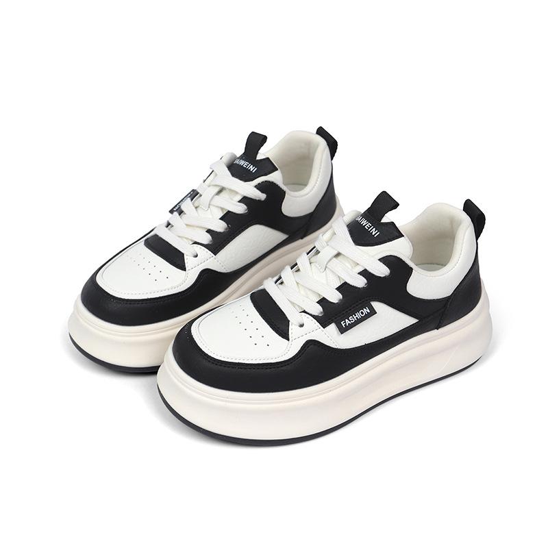 Platform White Shoes Women's 2025 Spring New Leather Mesh Breathable and Lightweight Versatile Small Sports and Leisure Board Shoes