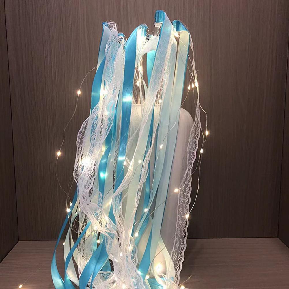 Ribbon Fairy Wand Light-up Wedding Wand Glow Lace And Ribbon Stick with Bell for Wedding Birthday Party New Year Celebration