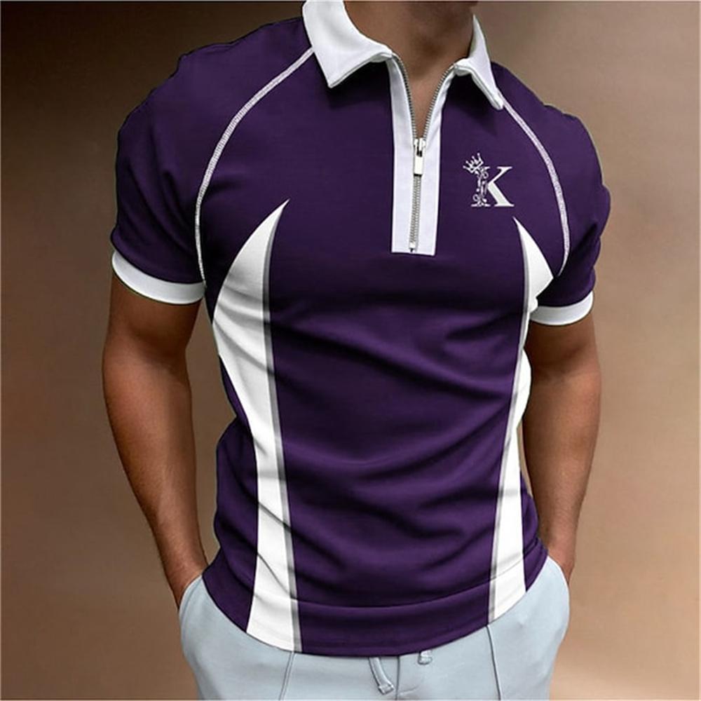 New men's polo shirt, summer striped short sleeved T-shirt, business button casual T-shirt, fashionable polo T-shirt, men's clothing