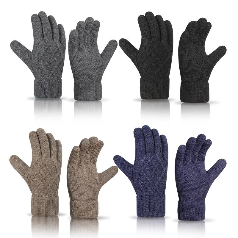 Men's Double Warm Gloves Outdoor Cycling Office Knitted Gloves Fleece Thickened Gloves