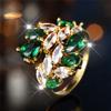 Luxury Female White Green Zircon Stone Water Drop Finger Ring Vintage Gold Color Wedding Band Bridal Jewelry For Women