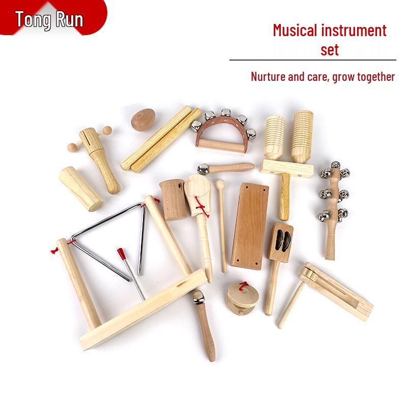 Wooden Orff Percussion Set for Kindergarten: Hand Bells & Castanets -