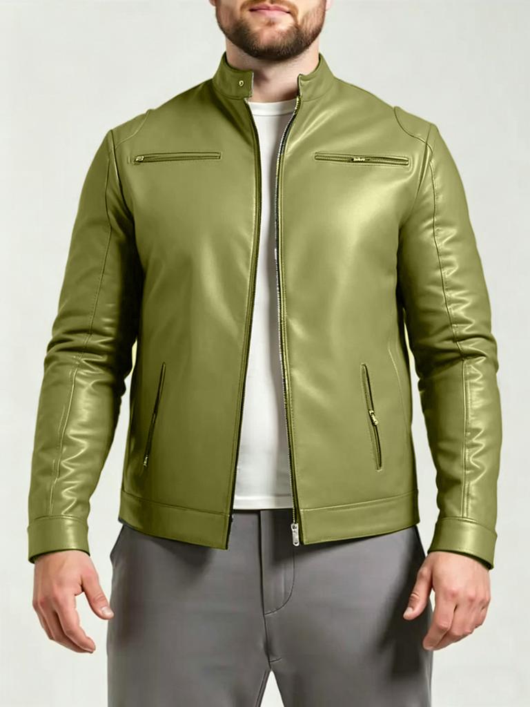 European and American men's stand-up collar PU leather jacket slim jacket jacket fashion business motorcycle style leather jacket