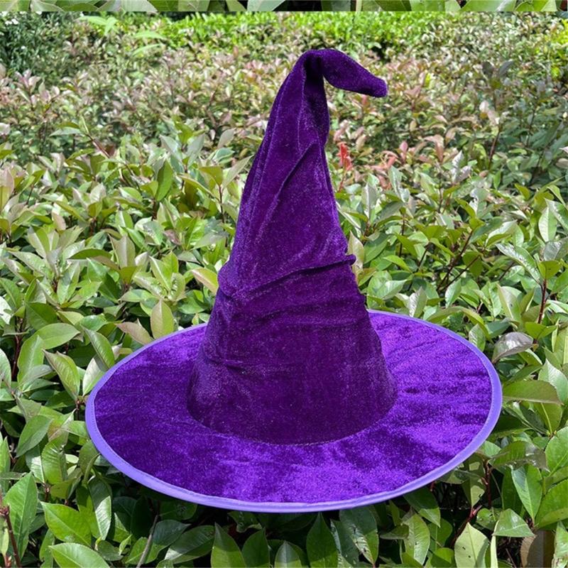 Elegant Witch Hat Soft And Nonwoven Fabric Folded Design Wizard Hat For Halloween Costumes Parties Hats 2pcs