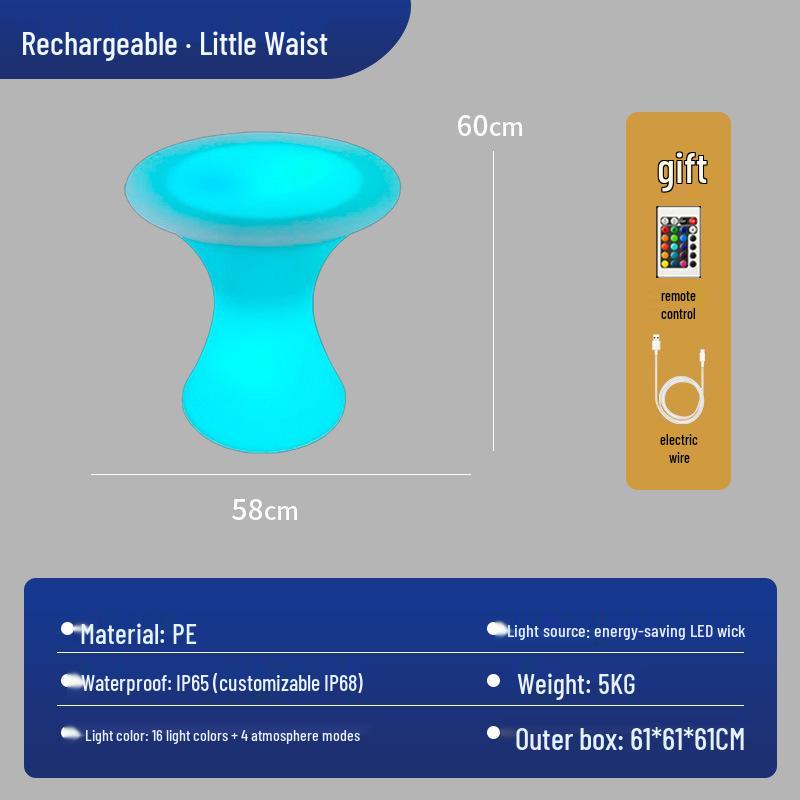 LED Luminous Clear Cocktail Table, High Bar Design for Couples and Outdoor Use
