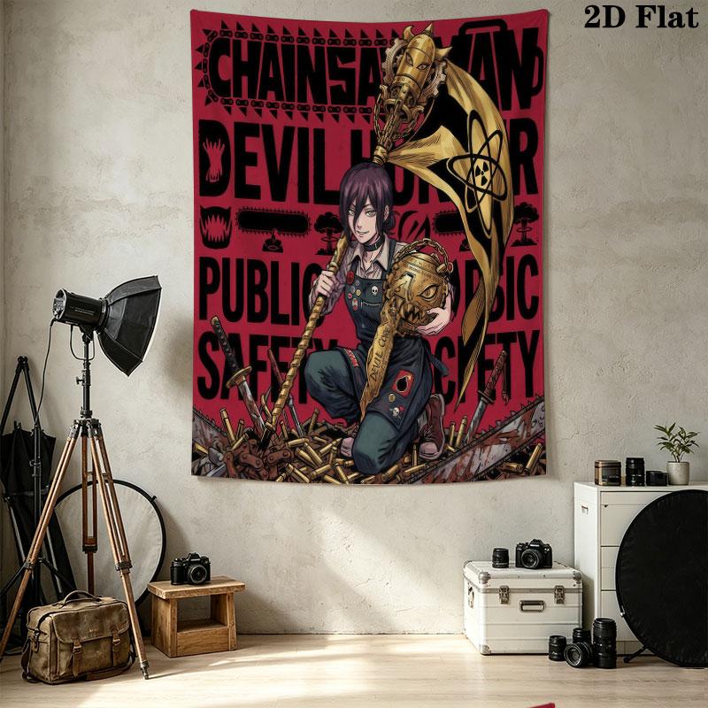 Chainsaw Man Wall Tapestry Aesthetic Wall Hanging Printed Fabric Blanket Decorative Tapestries For Bedroom Living Room Home Decor