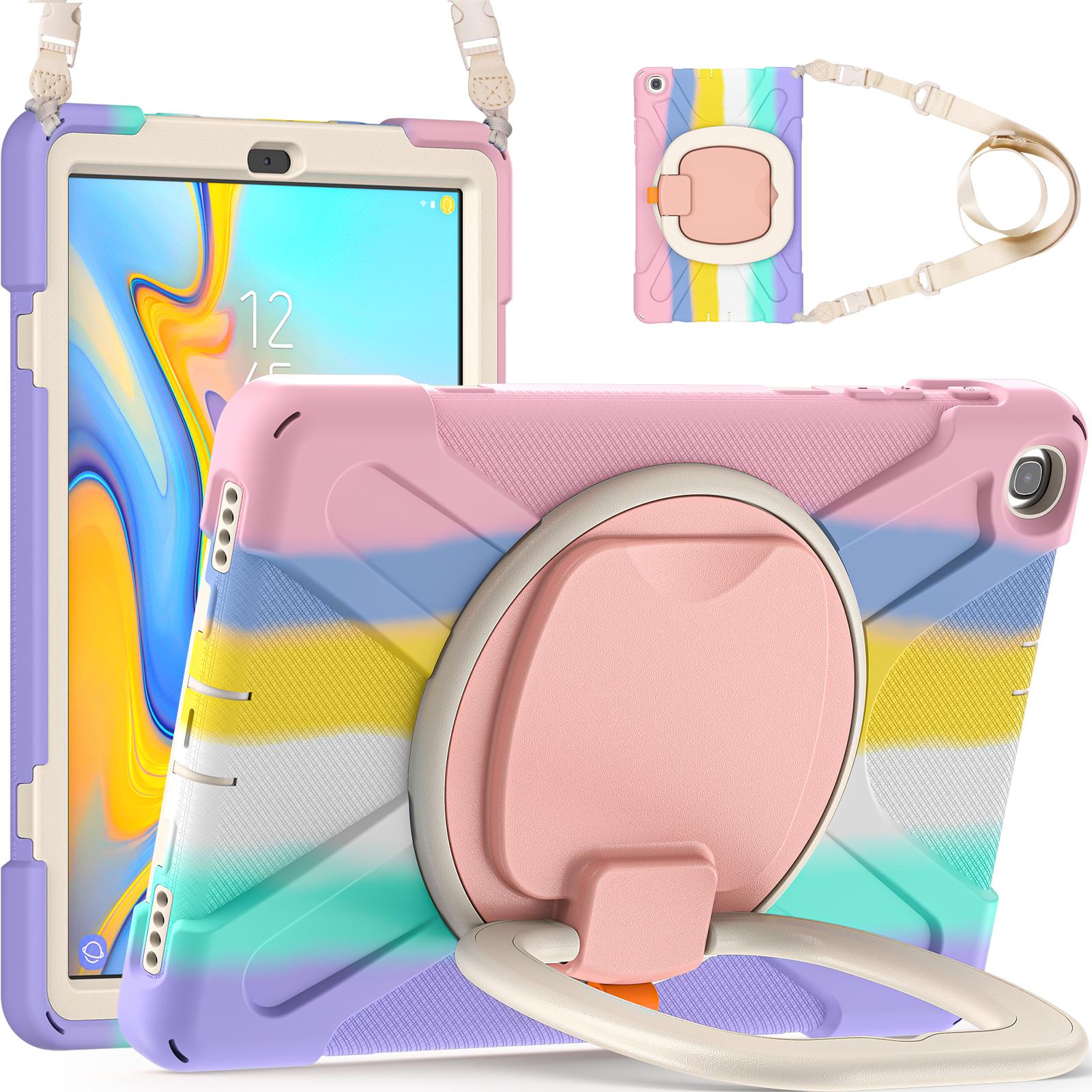 Coque blindée pour Samsung Galaxy Tab A 10.1 SM-T510 SM-T515 Support rotatif à 360° Housse hybride avec dragonne et bandoulière Tab A 10.1 T510 T515