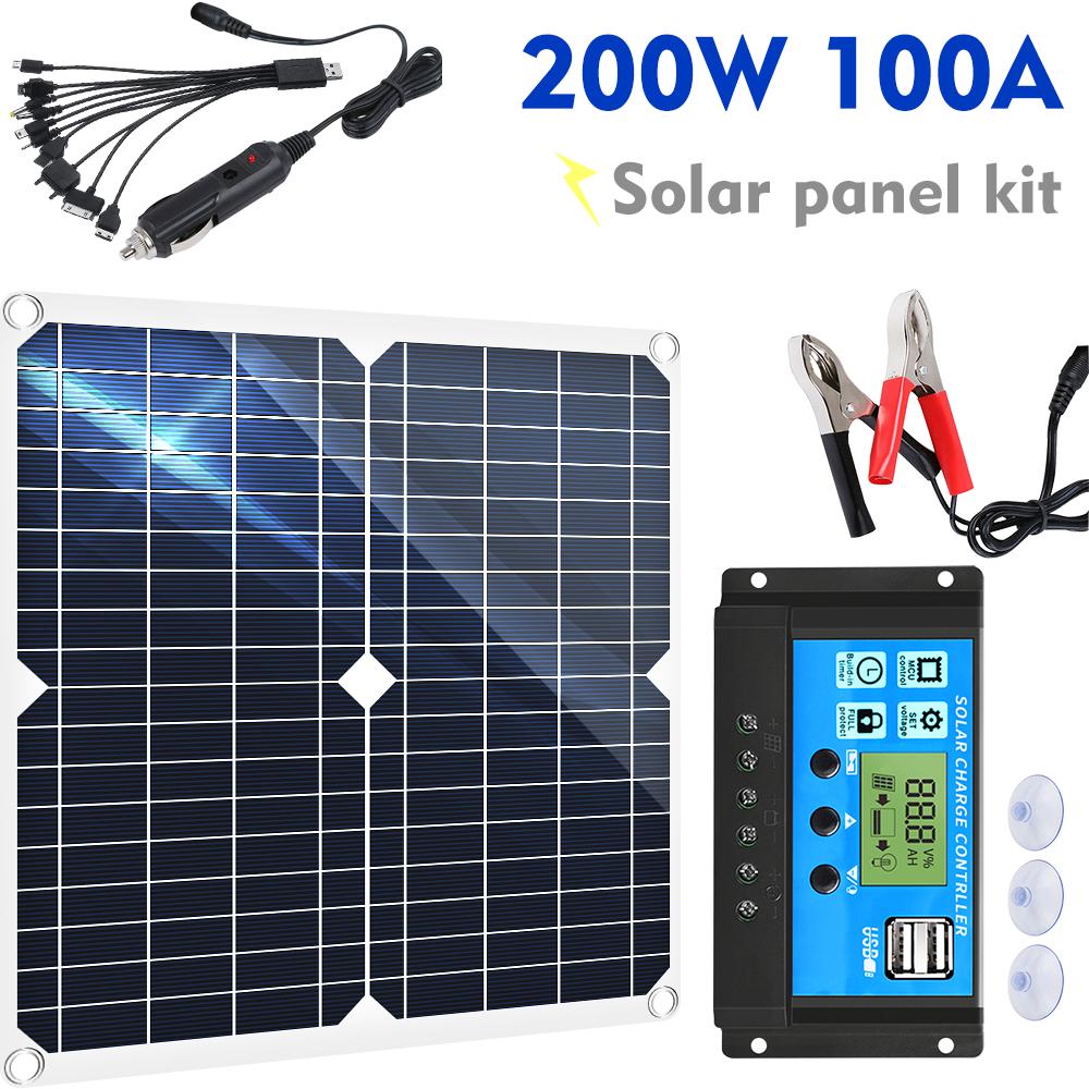 200W Flexible Solar Panel Kit 100A 12V Battery Powerful Charger Controller For Home Light Solar System Outdoor RV Caravan Boat