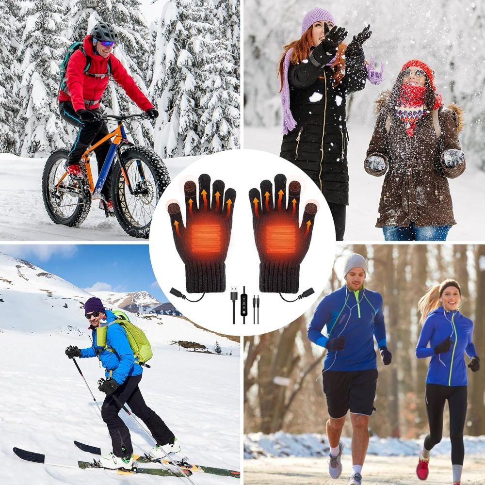 Washable USB Heated Gloves Warm Knitting Gloves Hot Winter Touchscreen Gloves  for Men Women