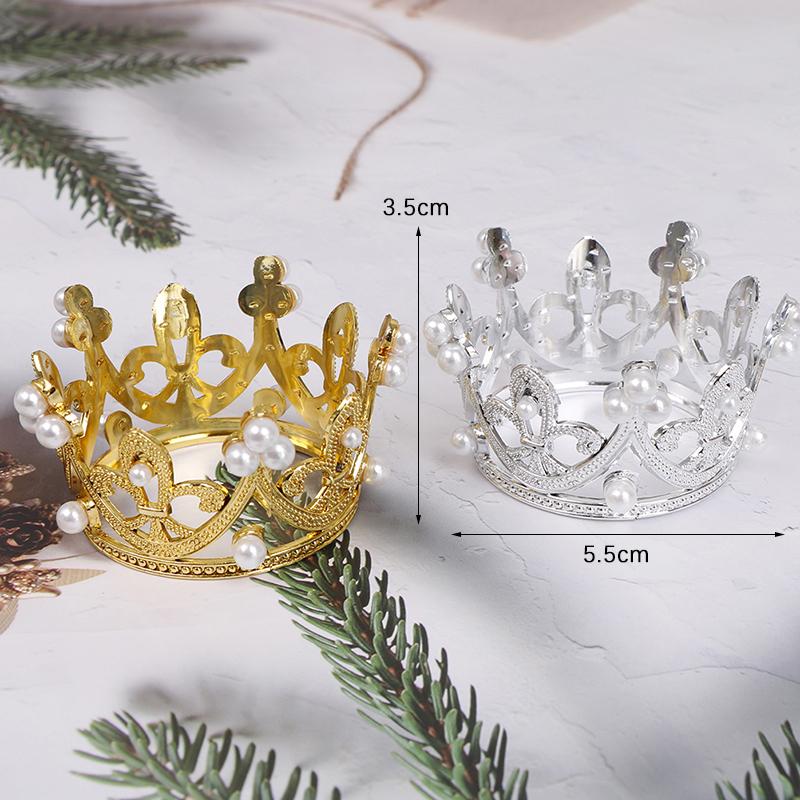 1Pc Mini Crown Cake Topper  Pearl Tiara Children Hair Ornaments