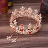Wedding Retro Round Large Crown Luxurious Baroque Red Bridal Wedding Crown Earrings Set