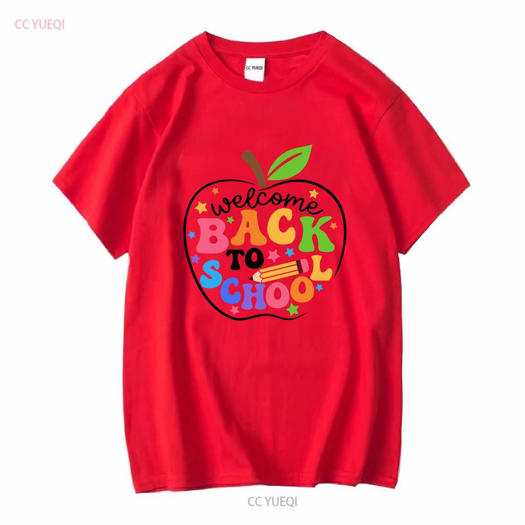 Welcome Back To School T Shirt Cute Teacher First Day Of For Long Or Short Sleeves Vintage Washed Homme Stretched Streetwear