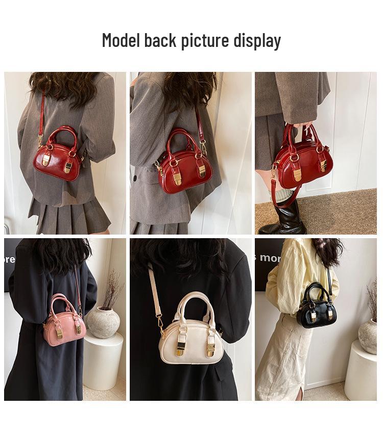 Women's 2025 Spring/Summer Textured Shell Bowling Bag - Versatile Crossbody Handbag