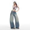 Spring Summer Vintage Classic 3D Cut Washed Saber Cut Wide Leg Denim Pants For Women Casual Pants Oversize Denim Trousers
