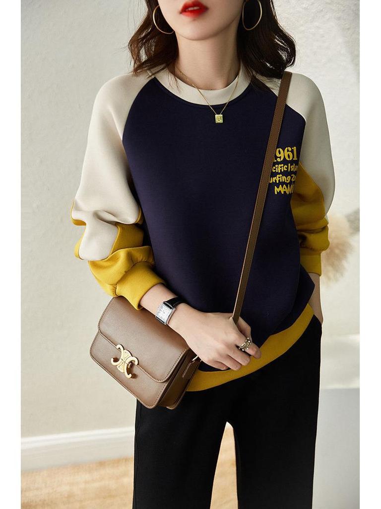 Women's Trendy 2023 Cotton Hoodie: Loose, Versatile, Patchwork, Color Block, Hoodless Top for Spring/Autumn