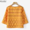 ZANZEA Women Casual Round Neck Summer 3/4 Sleeve Print Blouse