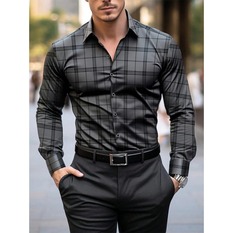 Men's Retro Red Plaid Long-sleeved Shirt, Casual Lapel, Versatile and Trendy for Everyday Wear and Commuting, Sizes S-6XL.