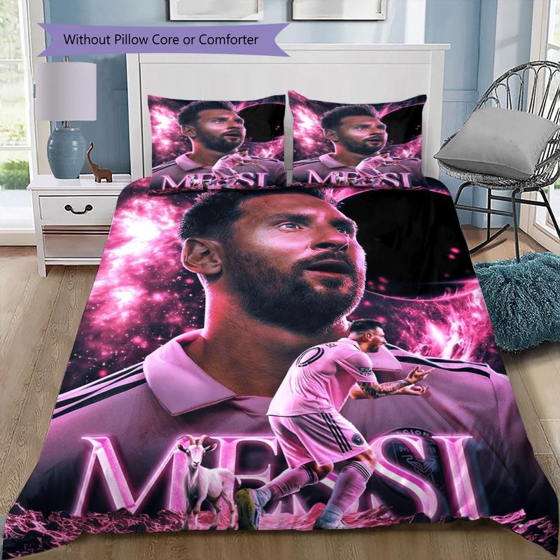 Lionel Messi Argentina N.10 Set Biancheria da Letto 3 Pezzi per Stadio Senza Federe Piumone Lavabile Microfibra Ventilatore di Calcio Camera da Letto Adolescente Set Copripiumone
