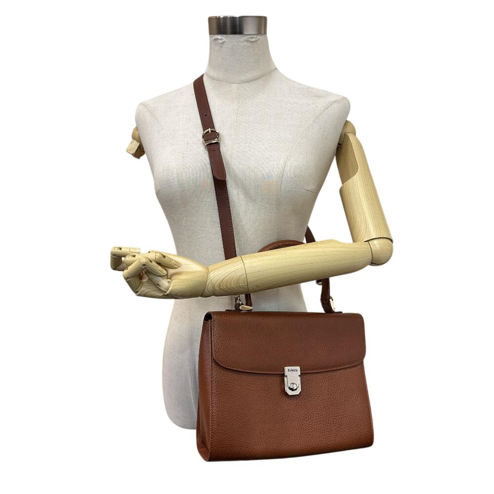 Burberrys 2-Wege Vintage V-Leder Umhängetasche Braunes Leder Gebraucht