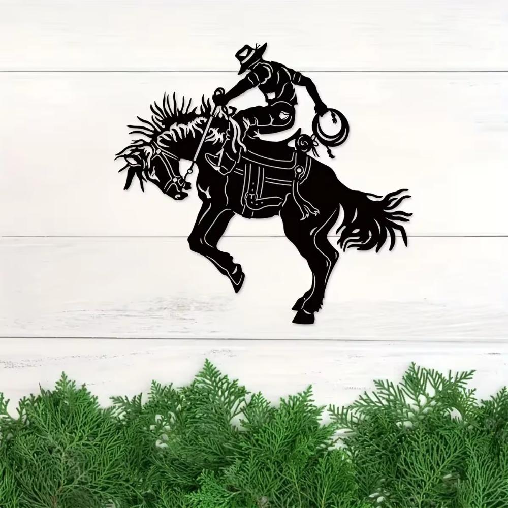 1pc Modern Bronc Rider Metal Wall Art - For Wildlife & Horse Lovers. Farmhouse Decor. Home Decor. Wall Hanging.