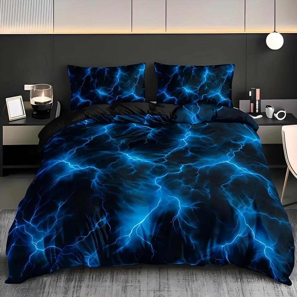 Lightning Pattern 3d Print Quilt Cover Fashion Mysterious Cool Sky Natural Bedding Cover Polyester Comfortable Duvet Cover Set